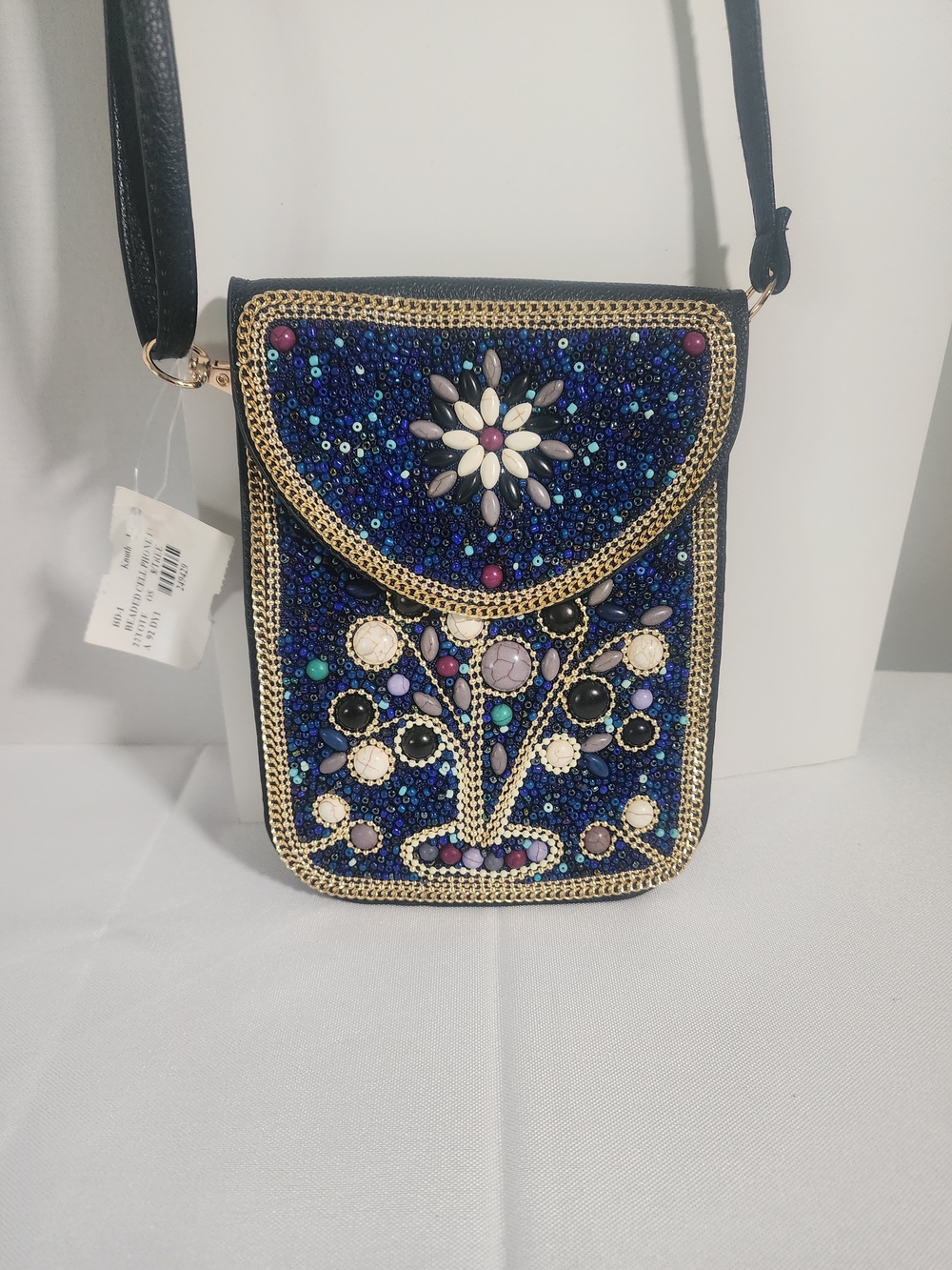 Boho Embellished Blue Beaded Crossbody Bag - Designer Style